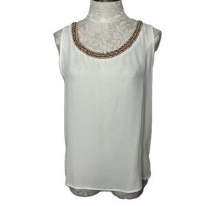 Soprano White Sheer Shell with Jeweled Neckline